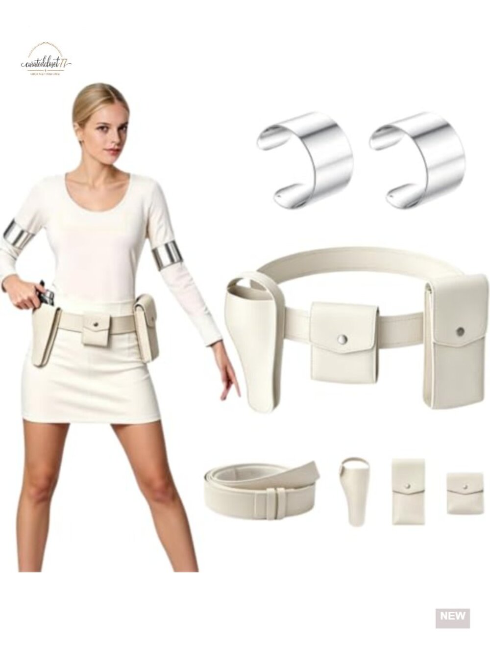6pc Halloween Queen Costume Accessory Set: Belt, Metal Armbands, Pockets &